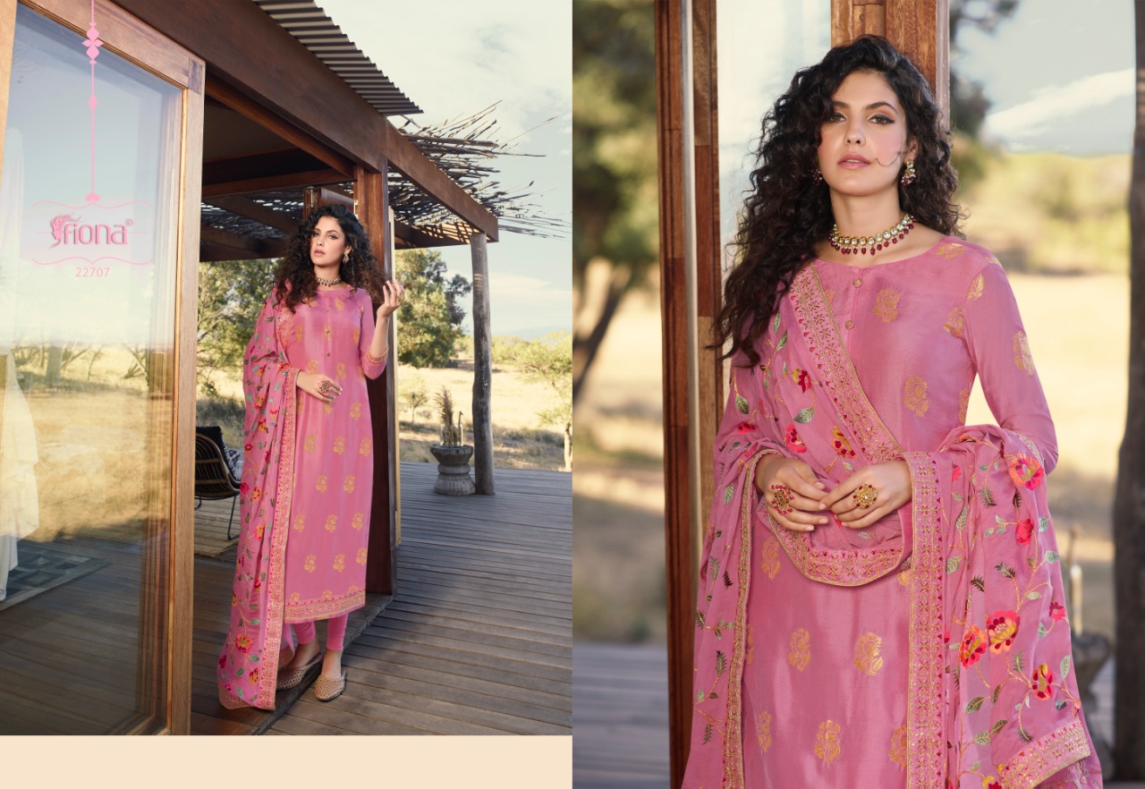 Fiona Launched Taniya Nx Fabric Dola Jquard With Embroidery Work Salwar Suits