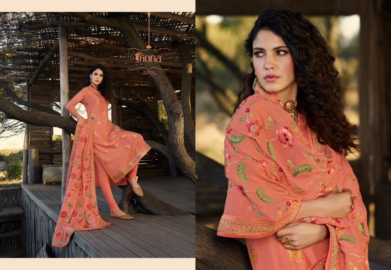 Fiona Launched Taniya Nx Fabric Dola Jquard With Embroidery Work Salwar Suits