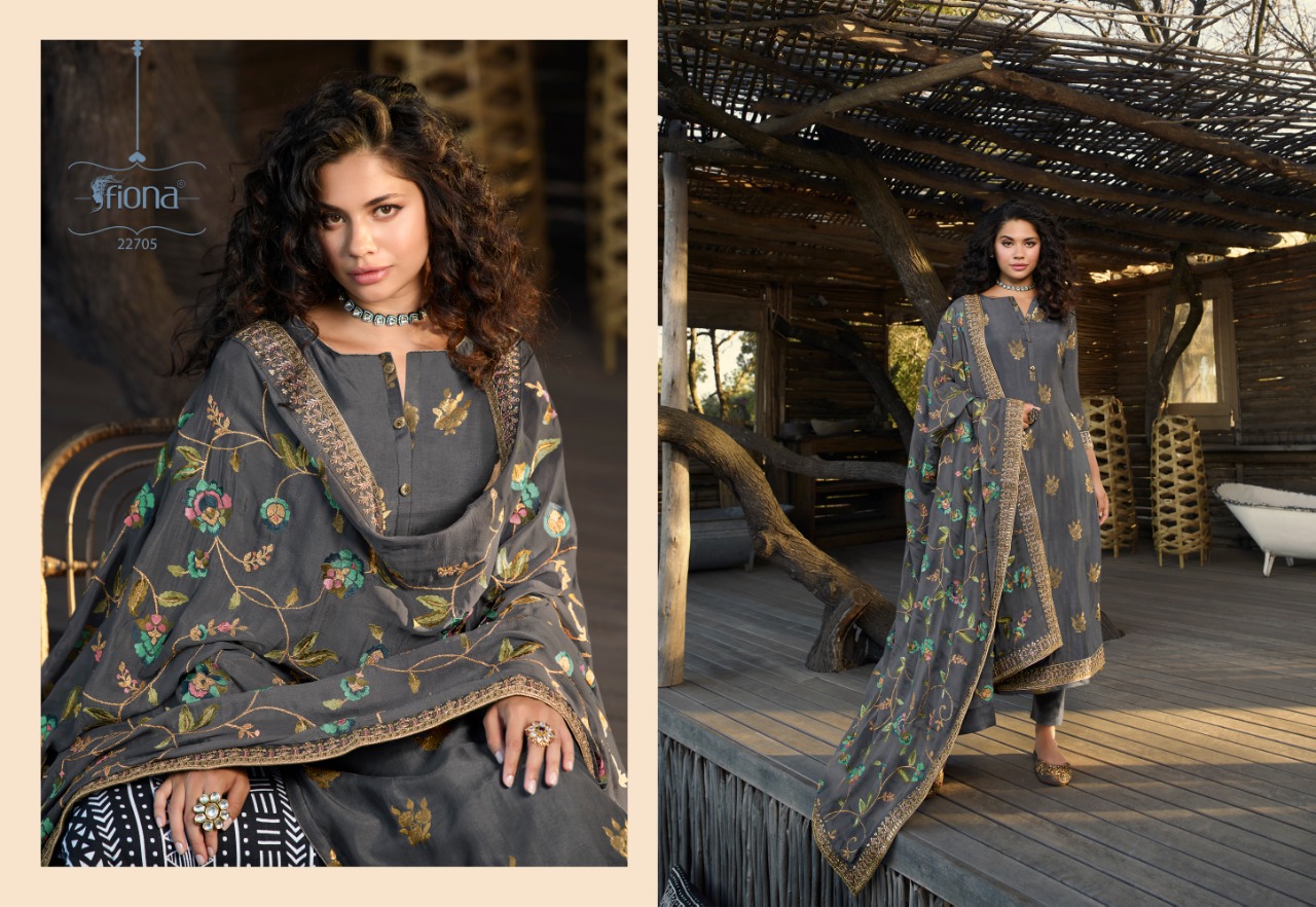 Fiona Launched Taniya Nx Fabric Dola Jquard With Embroidery Work Salwar Suits