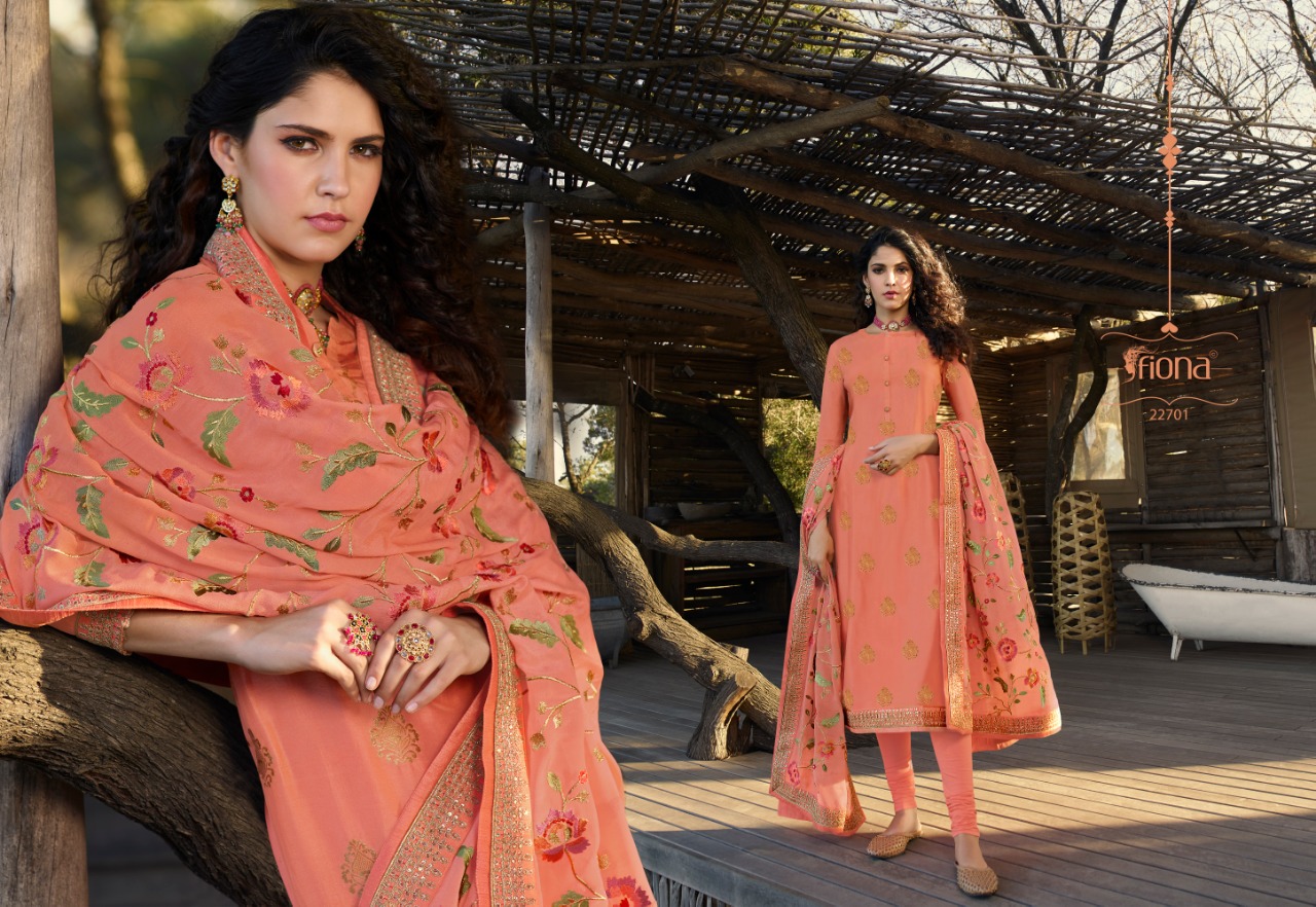 Fiona Launched Taniya Nx Fabric Dola Jquard With Embroidery Work Salwar Suits