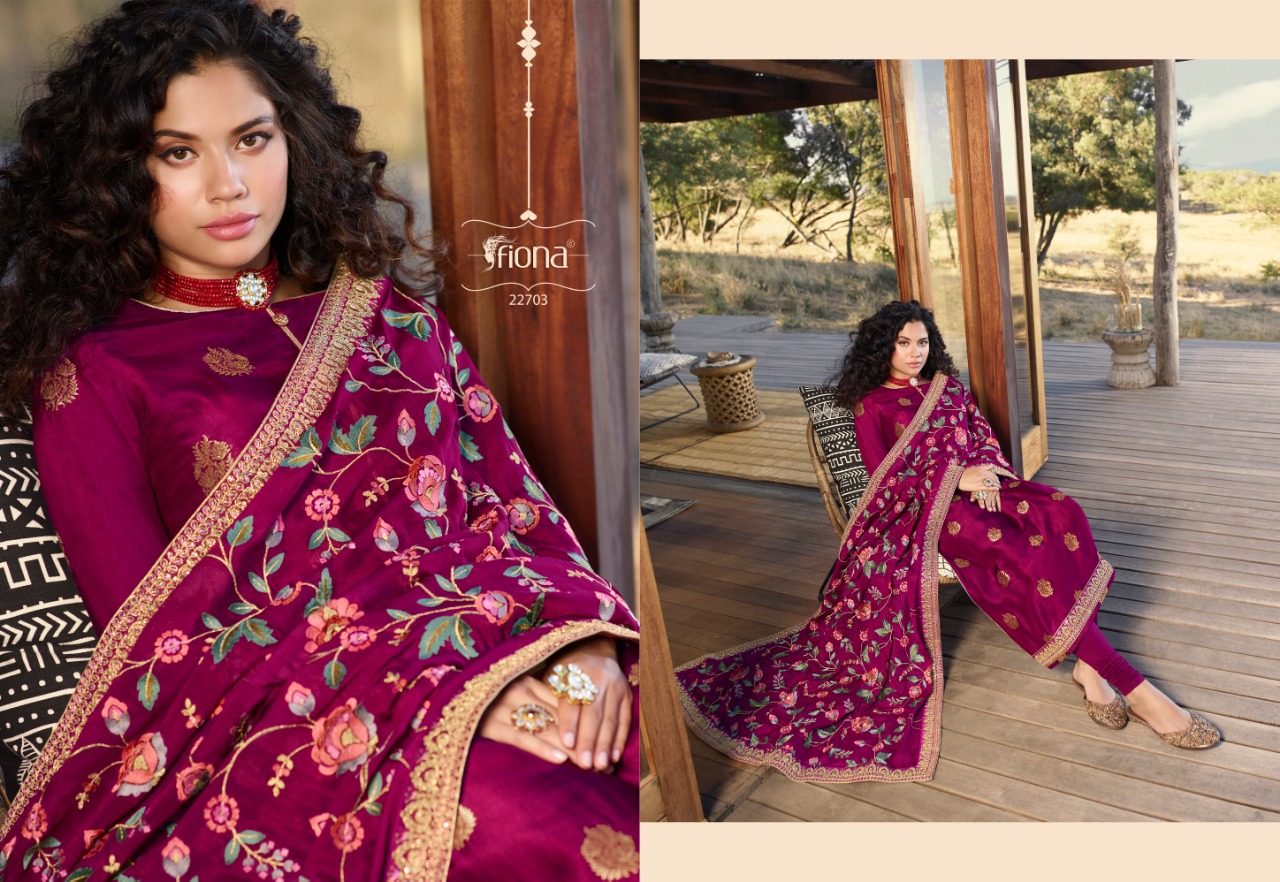 Fiona Launched Taniya Nx Fabric Dola Jquard With Embroidery Work Salwar Suits