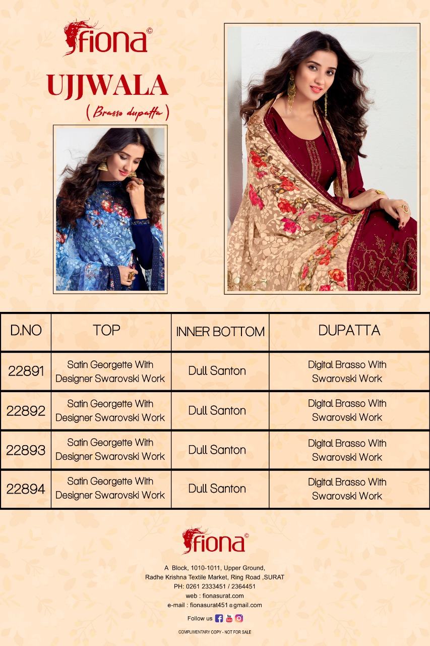 Fiona Presents Ujjwala Satin Georgette With Swarvoski Work Salwar Kameez