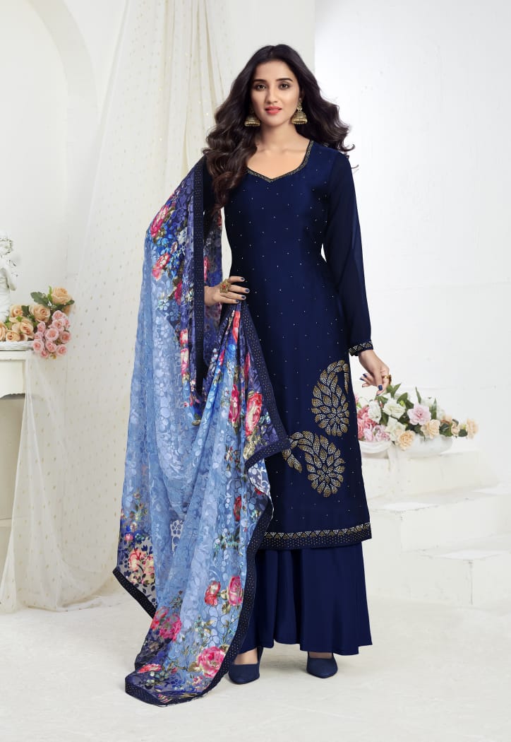 Fiona Presents Ujjwala Satin Georgette With Swarvoski Work Salwar Kameez
