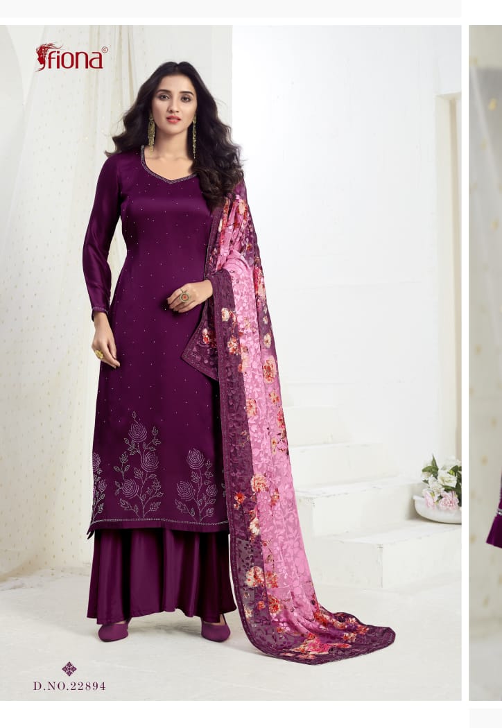 Fiona Presents Ujjwala Satin Georgette With Swarvoski Work Salwar Kameez