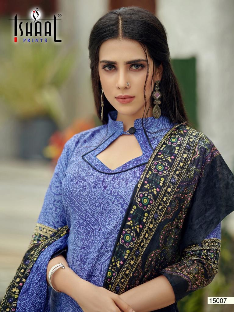 Ishaal Prints Presents Gulmohar Vol 15 Pure Lawn Cotton Fabric With Fancy Work Print Salwar Suit Wholesale Dealer