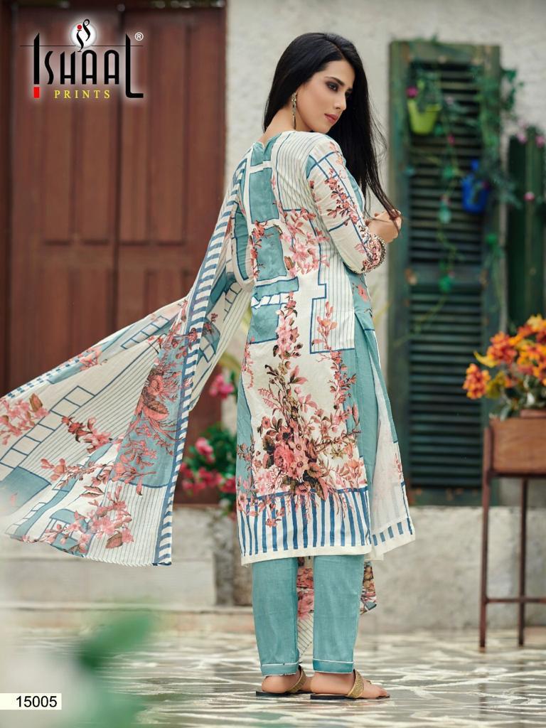 Ishaal Prints Presents Gulmohar Vol 15 Pure Lawn Cotton Fabric With Fancy Work Print Salwar Suit Wholesale Dealer