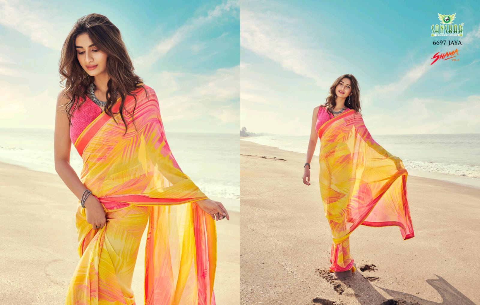 Sanskar Launched Shama Vol 5 Fancy Georgette Based Wiyh Fancy Border Blouse