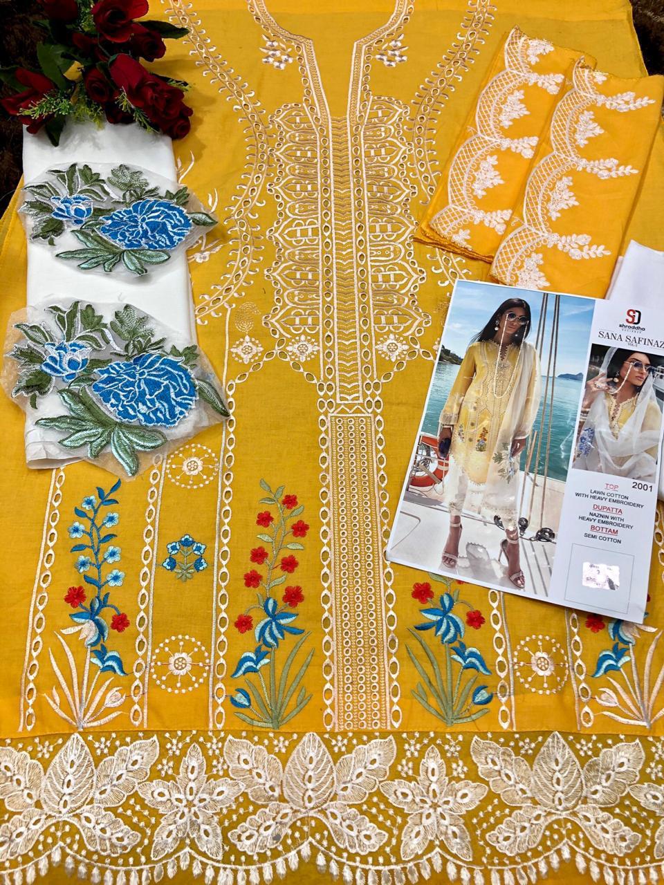 Sharaddha Designer Presents Sana Safina Vol 2 Cemrik Cotton With Heavy Embroidery Pakistani Suit