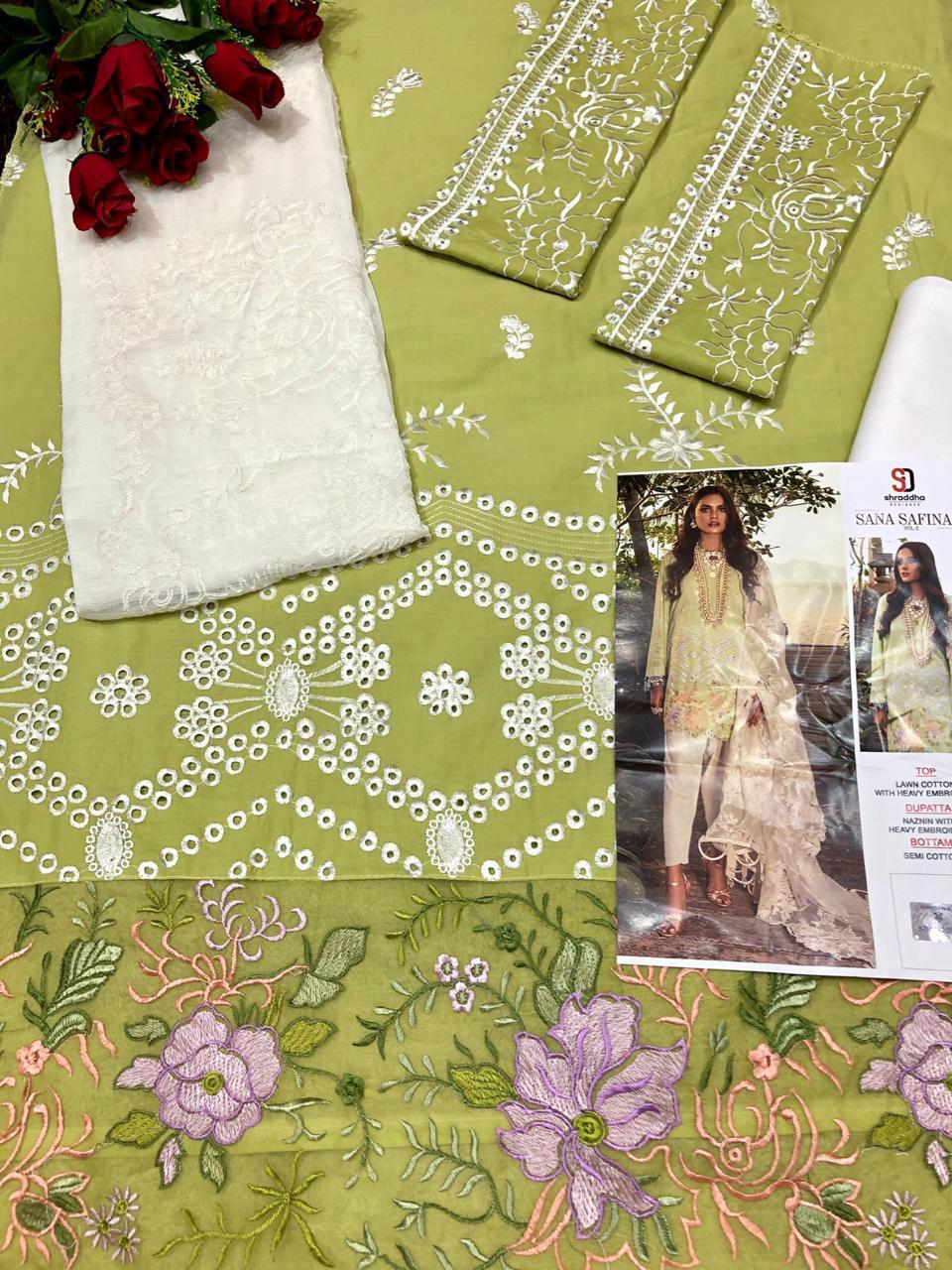 Sharaddha Designer Presents Sana Safina Vol 2 Cemrik Cotton With Heavy Embroidery Pakistani Suit