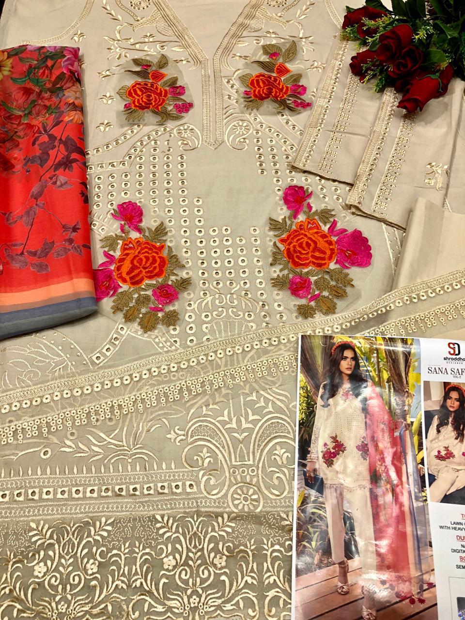 Sharaddha Designer Presents Sana Safina Vol 2 Cemrik Cotton With Heavy Embroidery Pakistani Suit