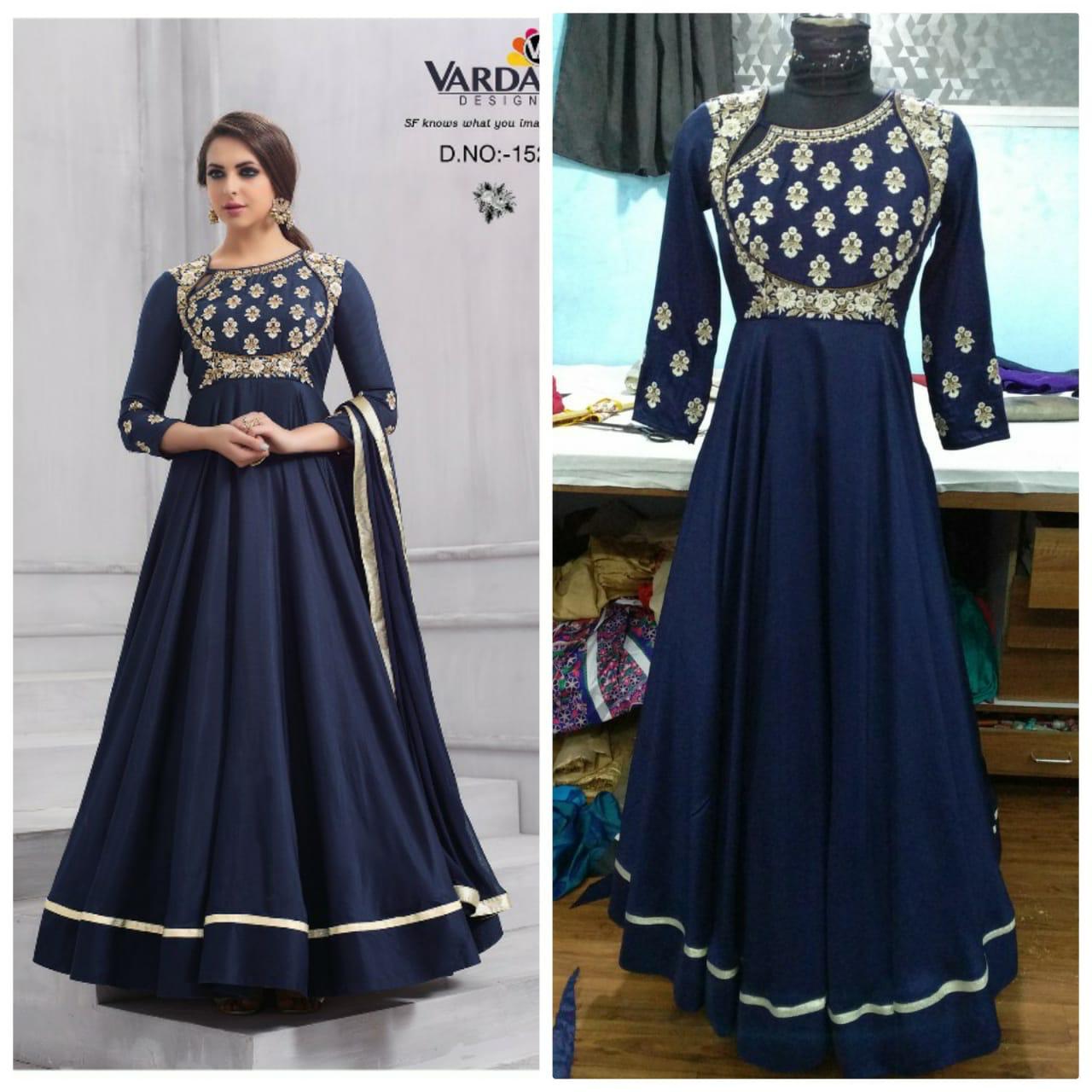Vardan Designer Presents Navya Vol 6 Banarsi Silk With Heavy Embroidery Gown Type Kurti
