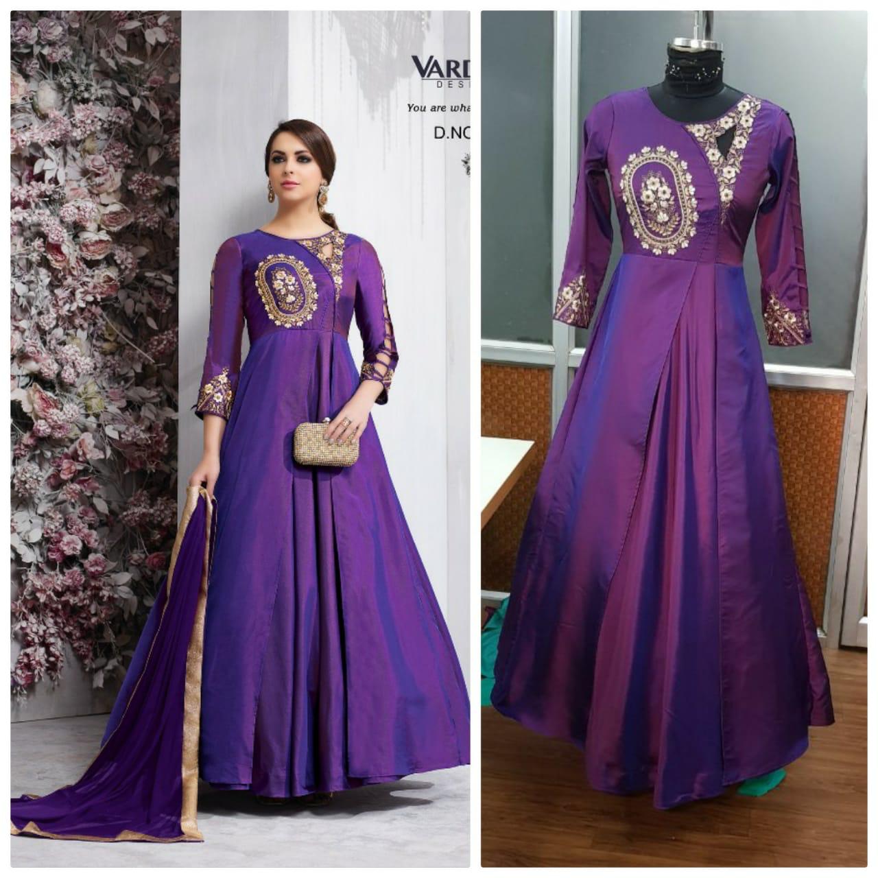Vardan Designer Presents Navya Vol 6 Banarsi Silk With Heavy Embroidery Gown Type Kurti