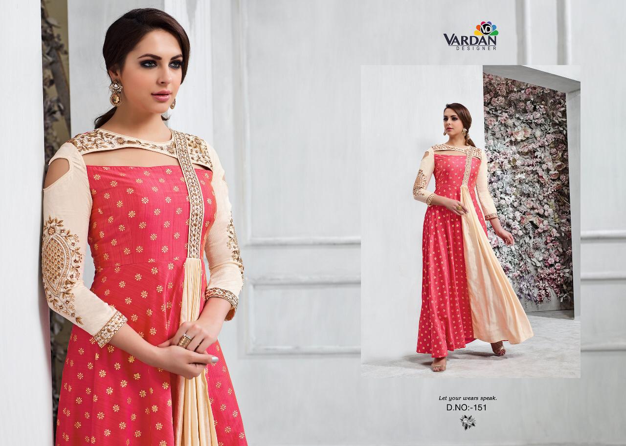 Vardan Designer Presents Navya Vol 6 Banarsi Silk With Heavy Embroidery Gown Type Kurti