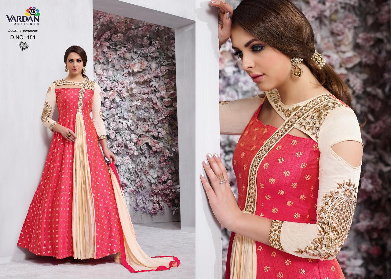 Vardan Designer Presents Navya Vol 6 Banarsi Silk With Heavy Embroidery Gown Type Kurti