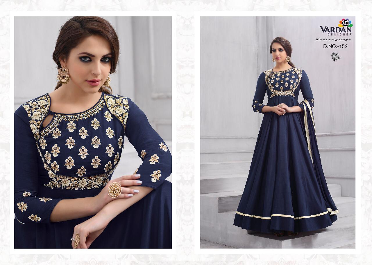 Vardan Designer Presents Navya Vol 6 Banarsi Silk With Heavy Embroidery Gown Type Kurti