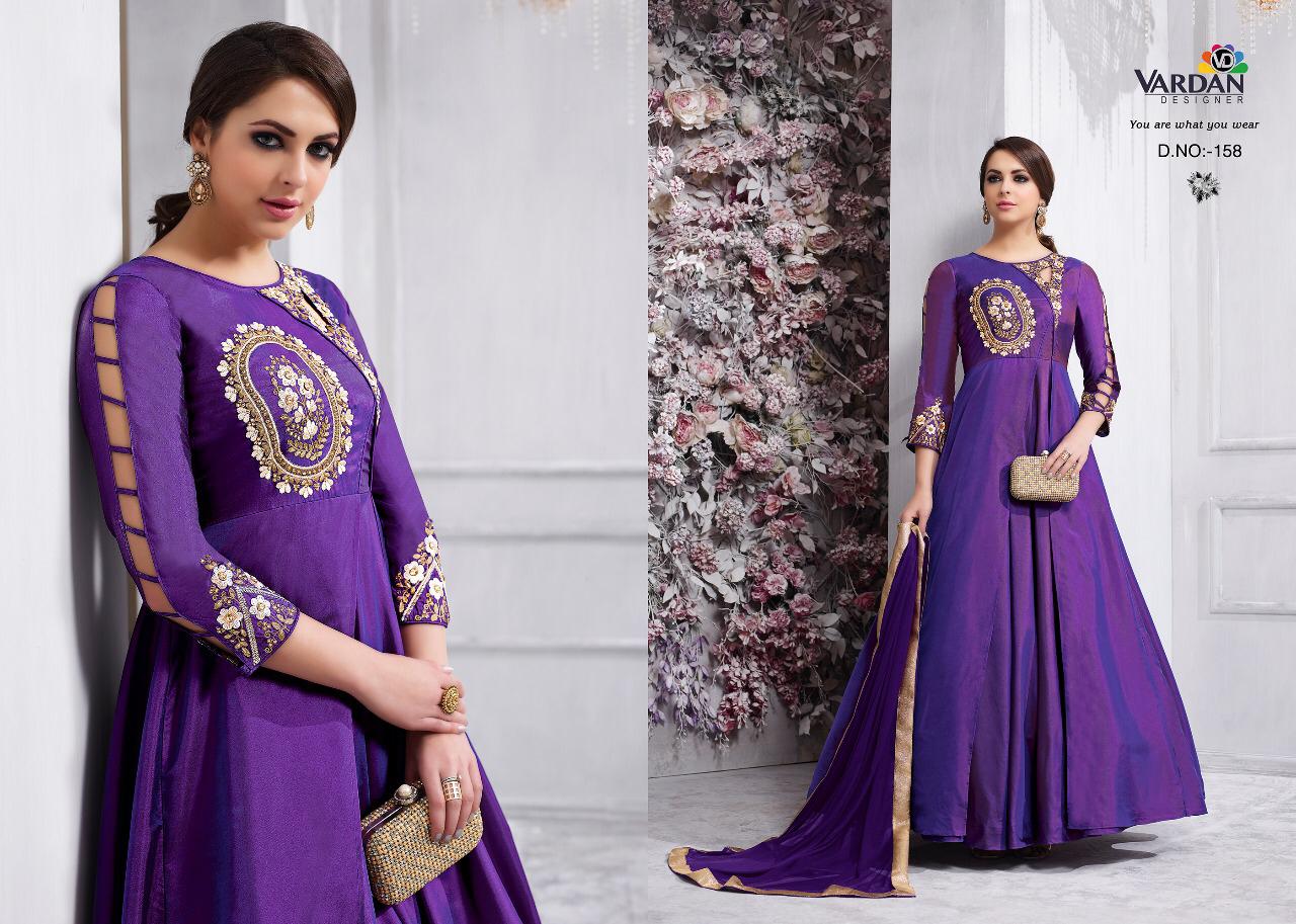 Vardan Designer Presents Navya Vol 6 Banarsi Silk With Heavy Embroidery Gown Type Kurti