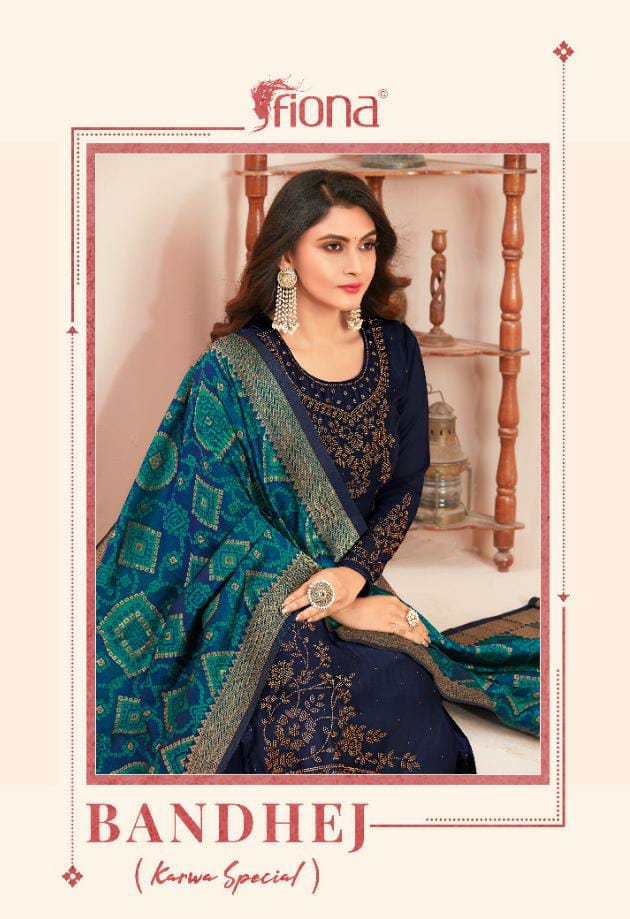 Fiona Lanched Bandhej Karwa Special Satin Georgette With Swarvoski Work Salwar Kameez