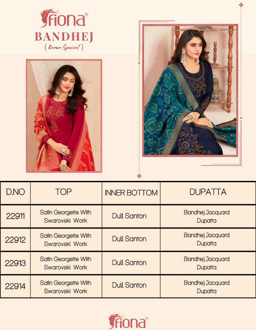 Fiona Lanched Bandhej Karwa Special Satin Georgette With Swarvoski Work Salwar Kameez