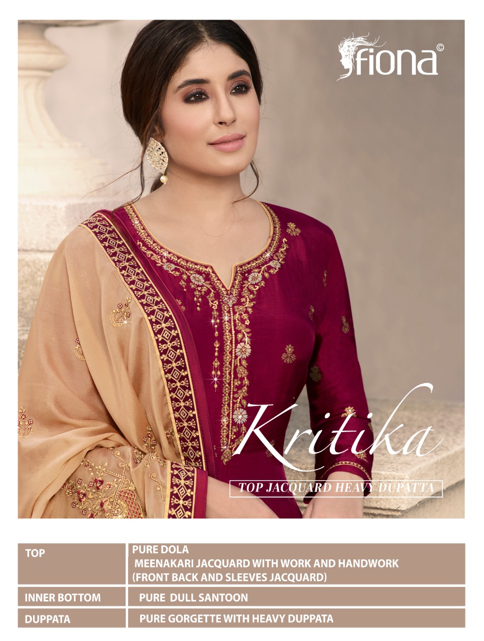 Fiona Nadia Launched Kritika Pure Dola Minakari Jacquard With Handwork Salwar Kameez