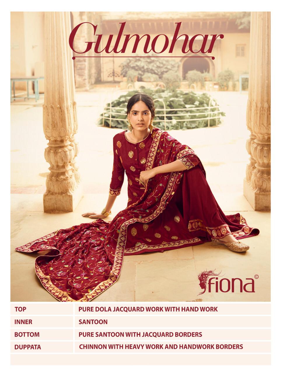 Fiona Presents Gulmohar Pure Dola Jacquard With Hand Work Salwar Suits