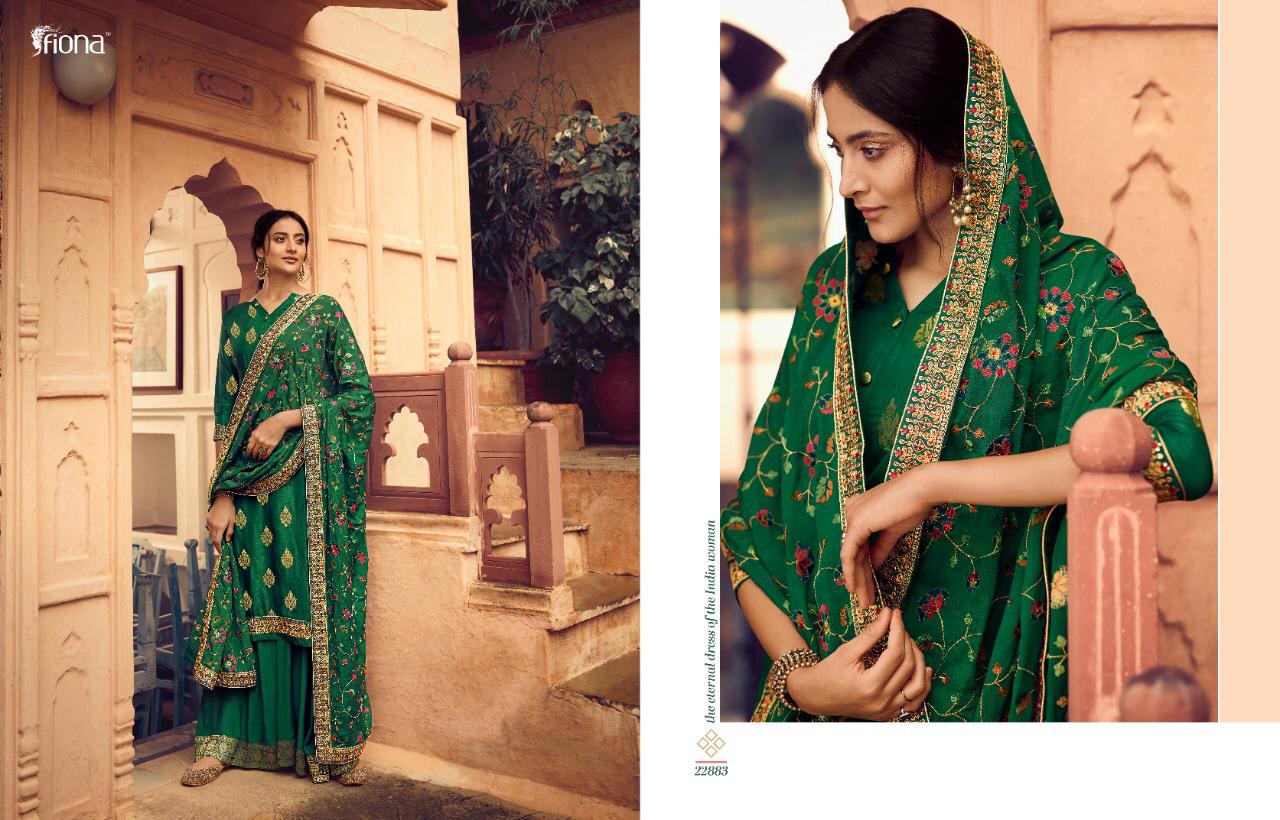 Fiona Presents Gulmohar Pure Dola Jacquard With Hand Work Salwar Suits