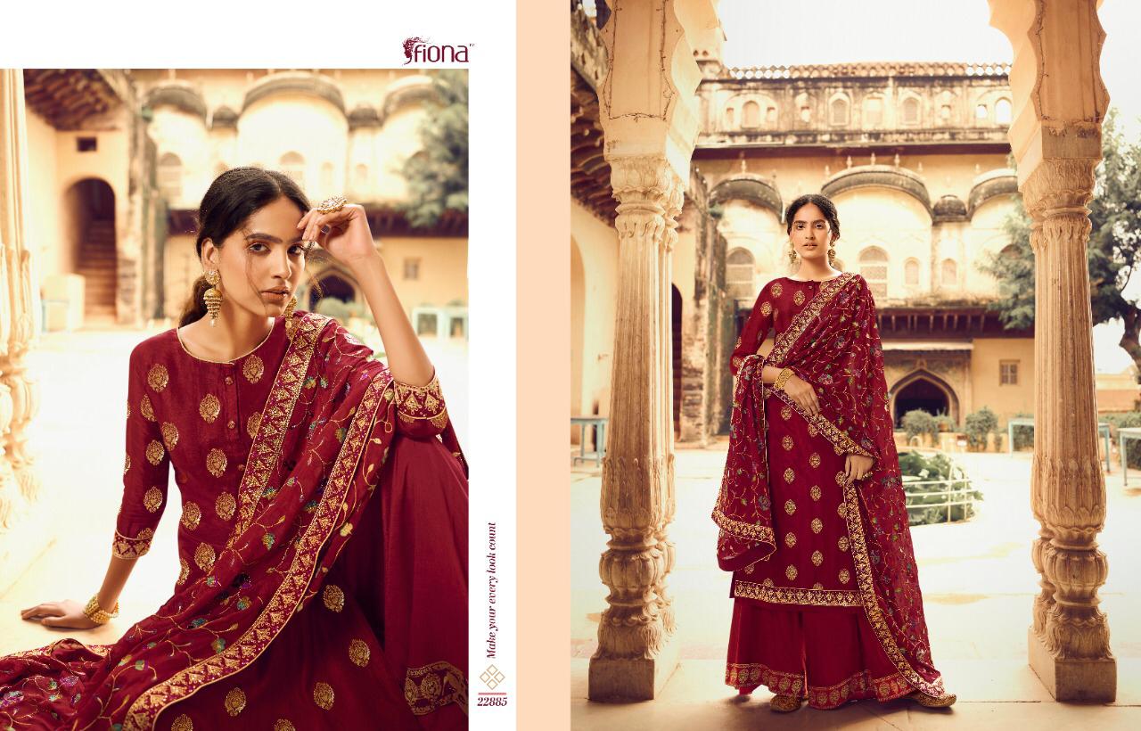 Fiona Presents Gulmohar Pure Dola Jacquard With Hand Work Salwar Suits