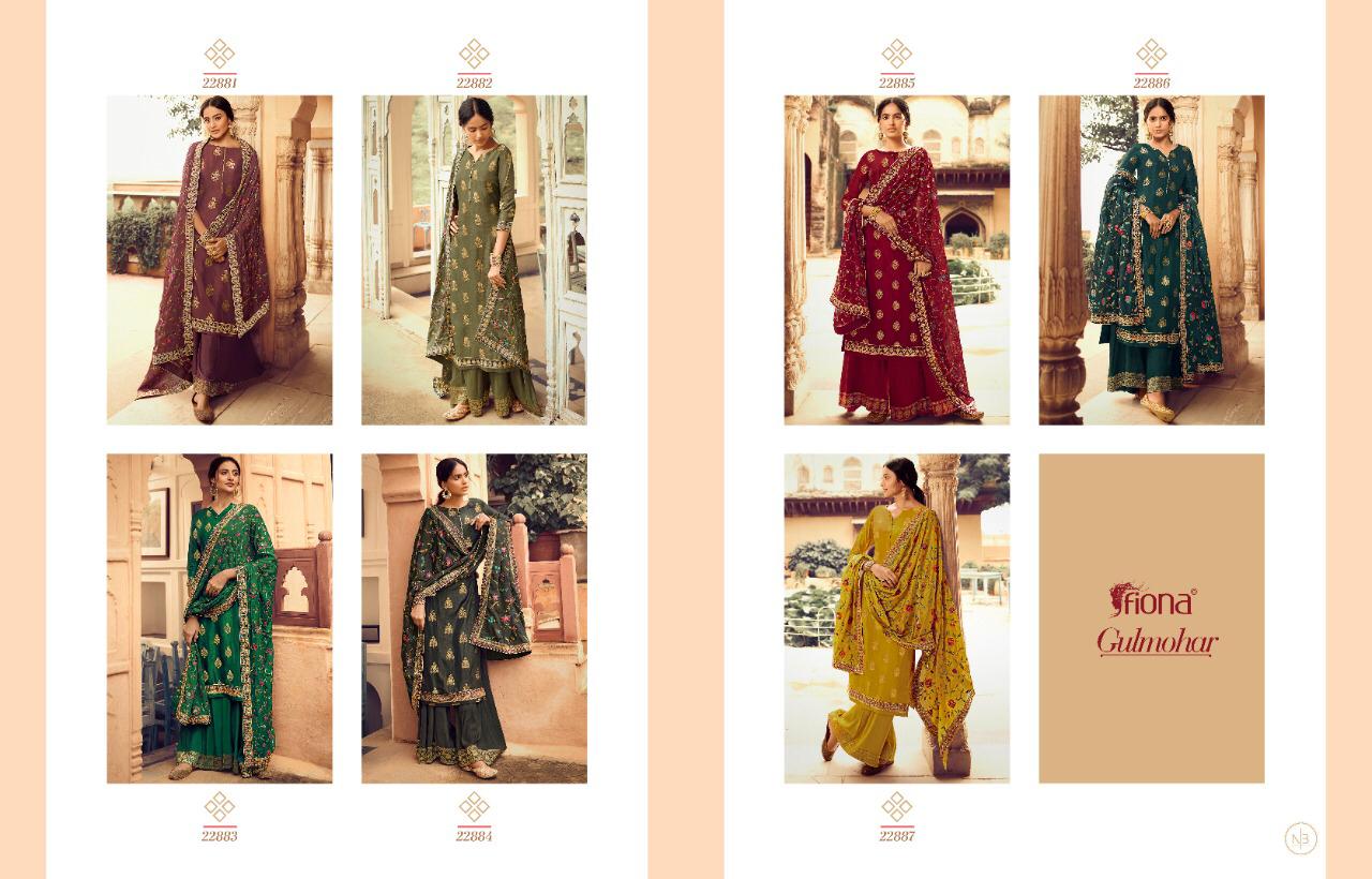 Fiona Presents Gulmohar Pure Dola Jacquard With Hand Work Salwar Suits