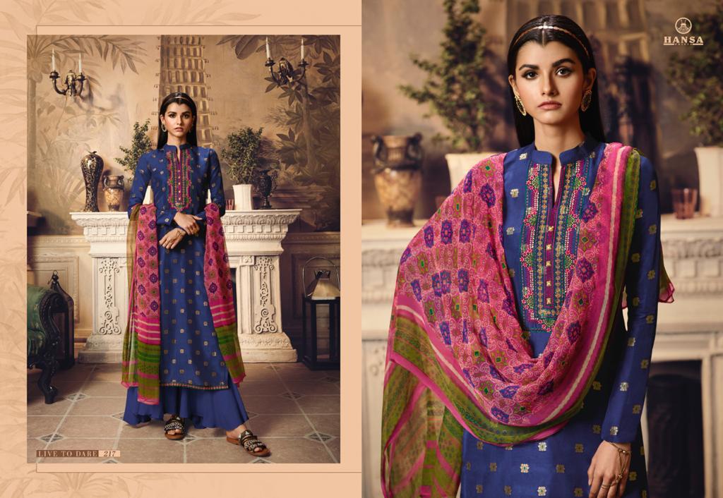 Hansa Husna Presents Heer Pure Dola Jacquard Dyed With Fancy Work Salwar Kameez