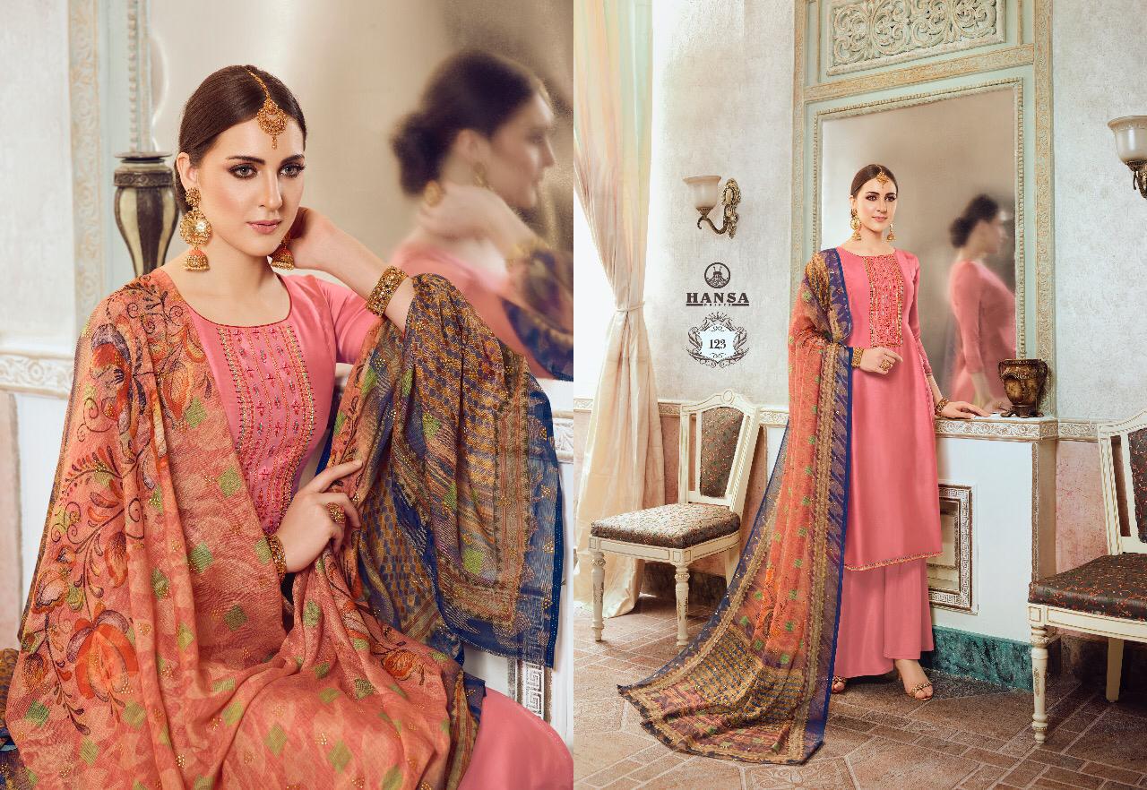Hansa Presents Husna Arya Satin Georgette With Embroidery Work Salwar Kameez