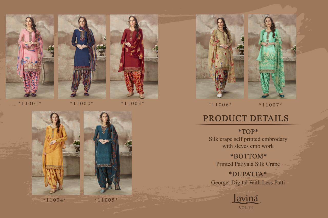 Lavina Presents Lavina Vol 111 Silk Crape Print With Embroidery Work Salwar Suits