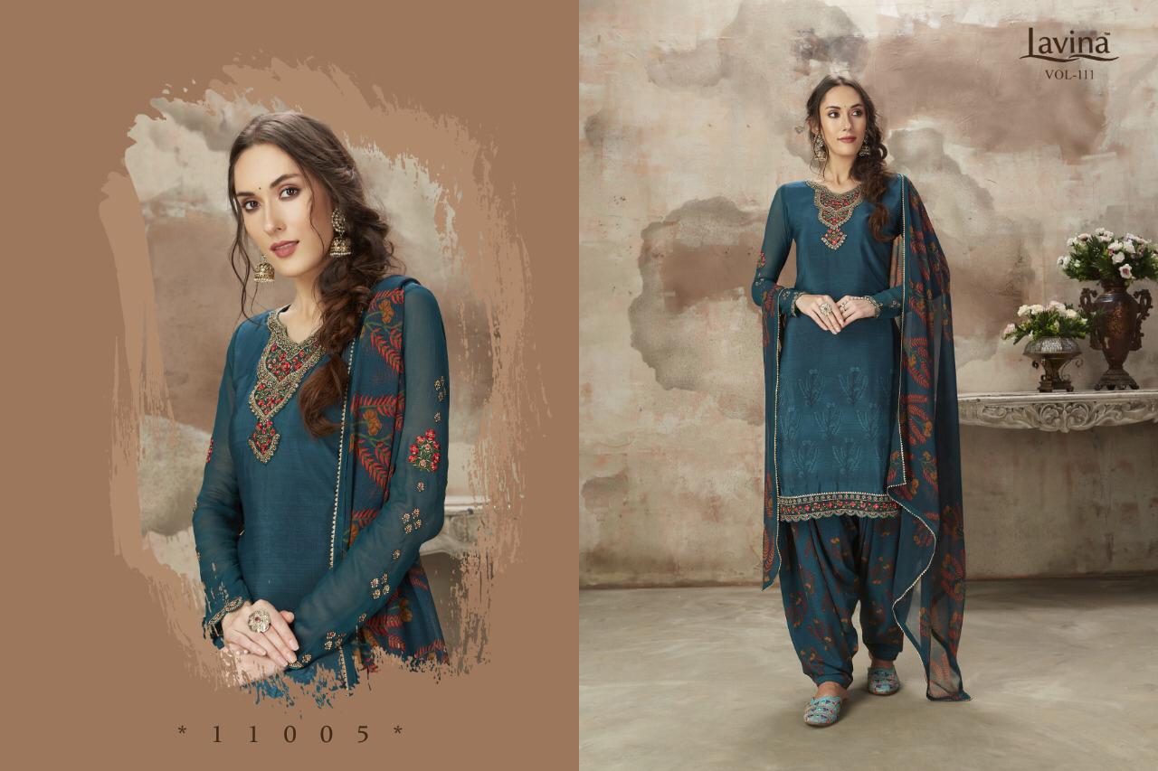 Lavina Presents Lavina Vol 111 Silk Crape Print With Embroidery Work Salwar Suits