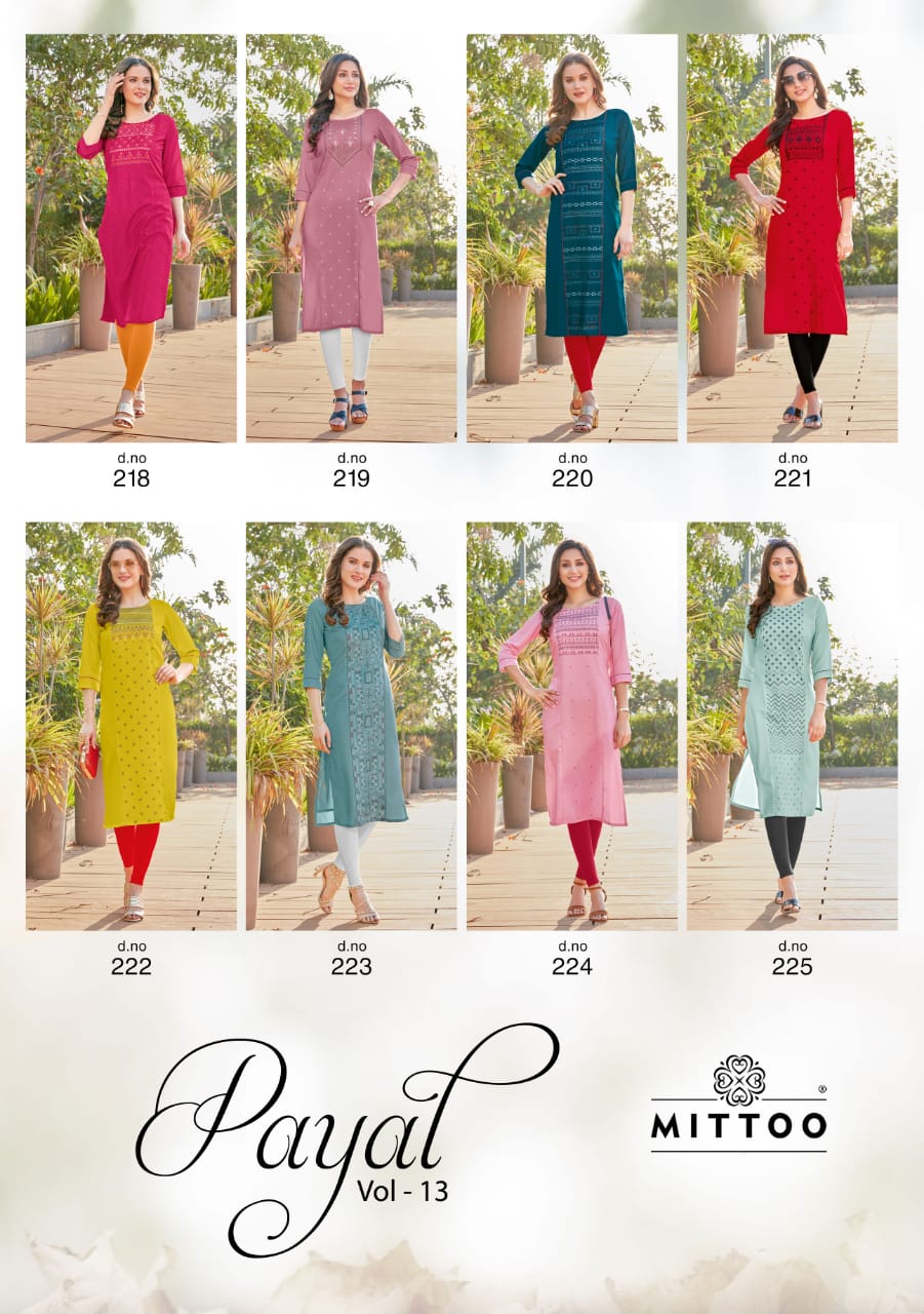 Mittoo Presents Payal Vol 13 Rayon Print Fancy Designer Kurtis