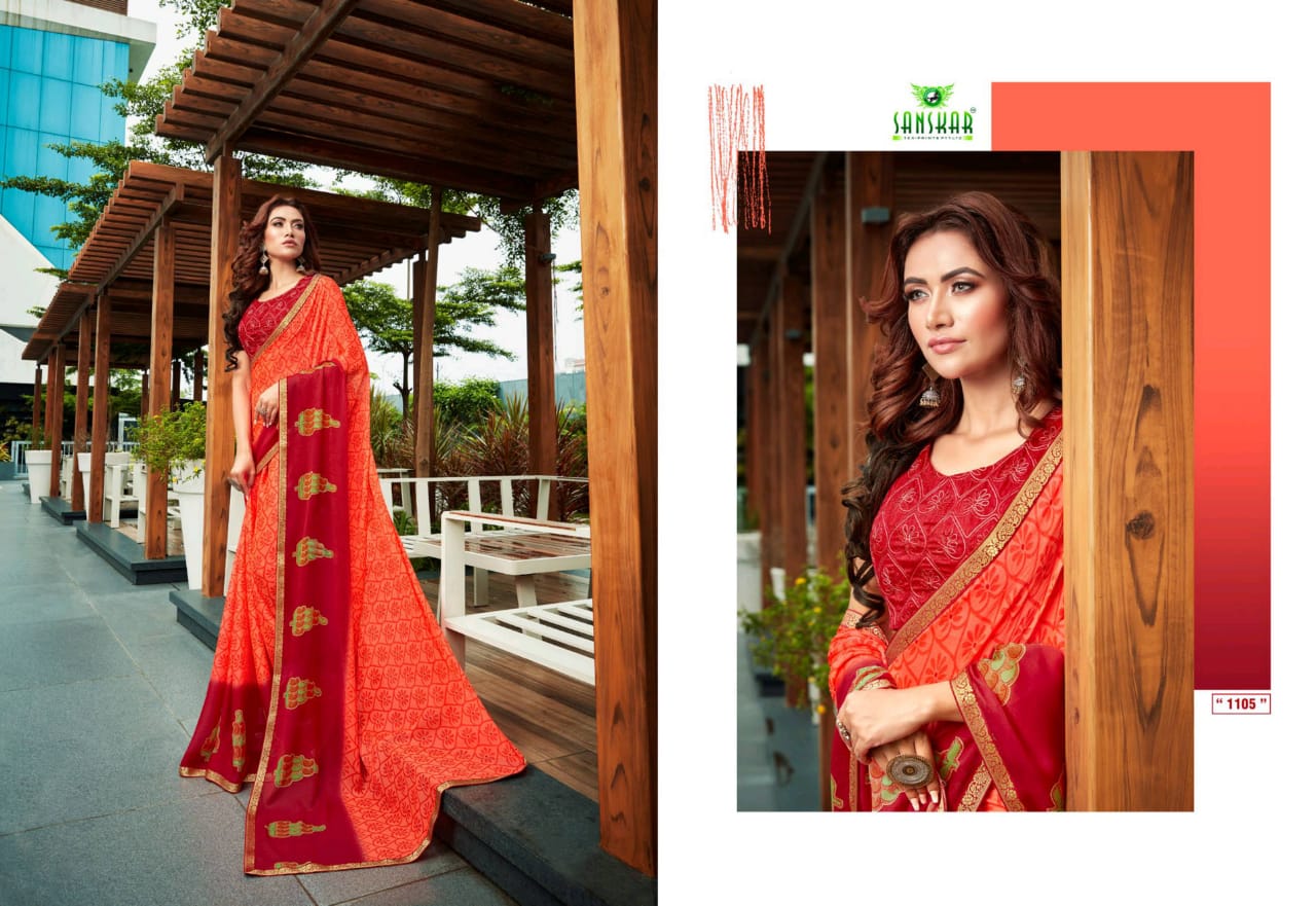 Sanskar Fashion Presents Magnet Moss Chiffon With Fancy Border Sarees