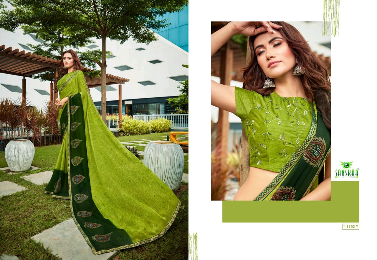 Sanskar Fashion Presents Magnet Moss Chiffon With Fancy Border Sarees
