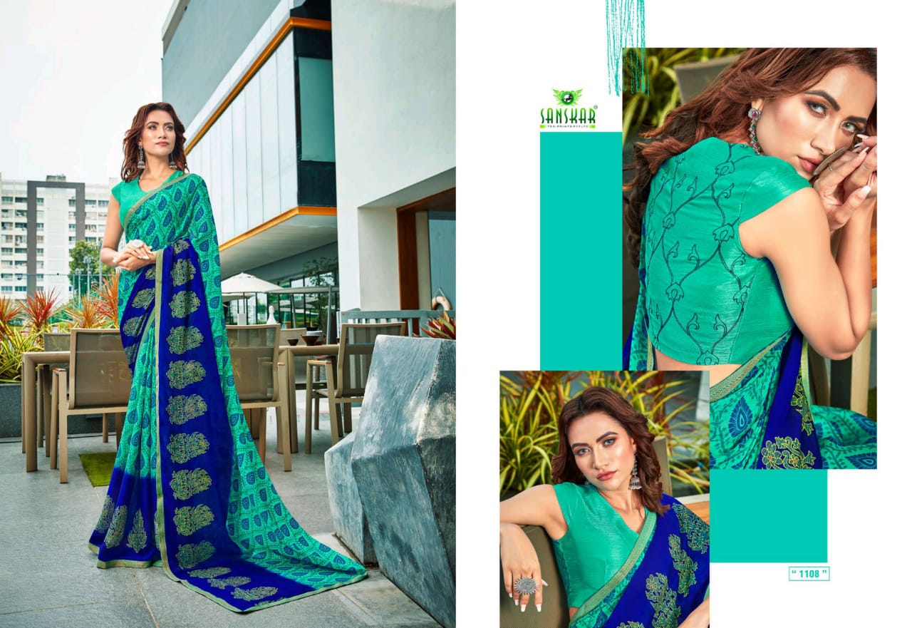 Sanskar Fashion Presents Magnet Moss Chiffon With Fancy Border Sarees