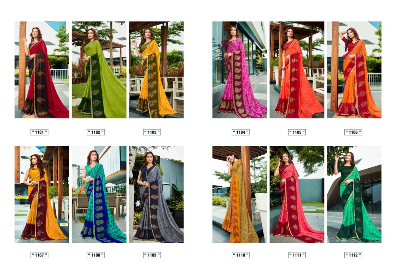 Sanskar Fashion Presents Magnet Moss Chiffon With Fancy Border Sarees