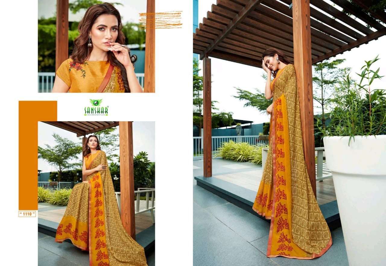 Sanskar Fashion Presents Magnet Moss Chiffon With Fancy Border Sarees
