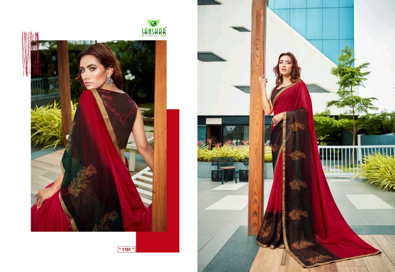 Sanskar Fashion Presents Magnet Moss Chiffon With Fancy Border Sarees