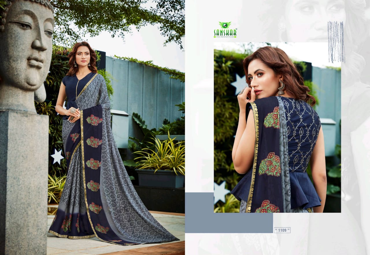 Sanskar Fashion Presents Magnet Moss Chiffon With Fancy Border Sarees