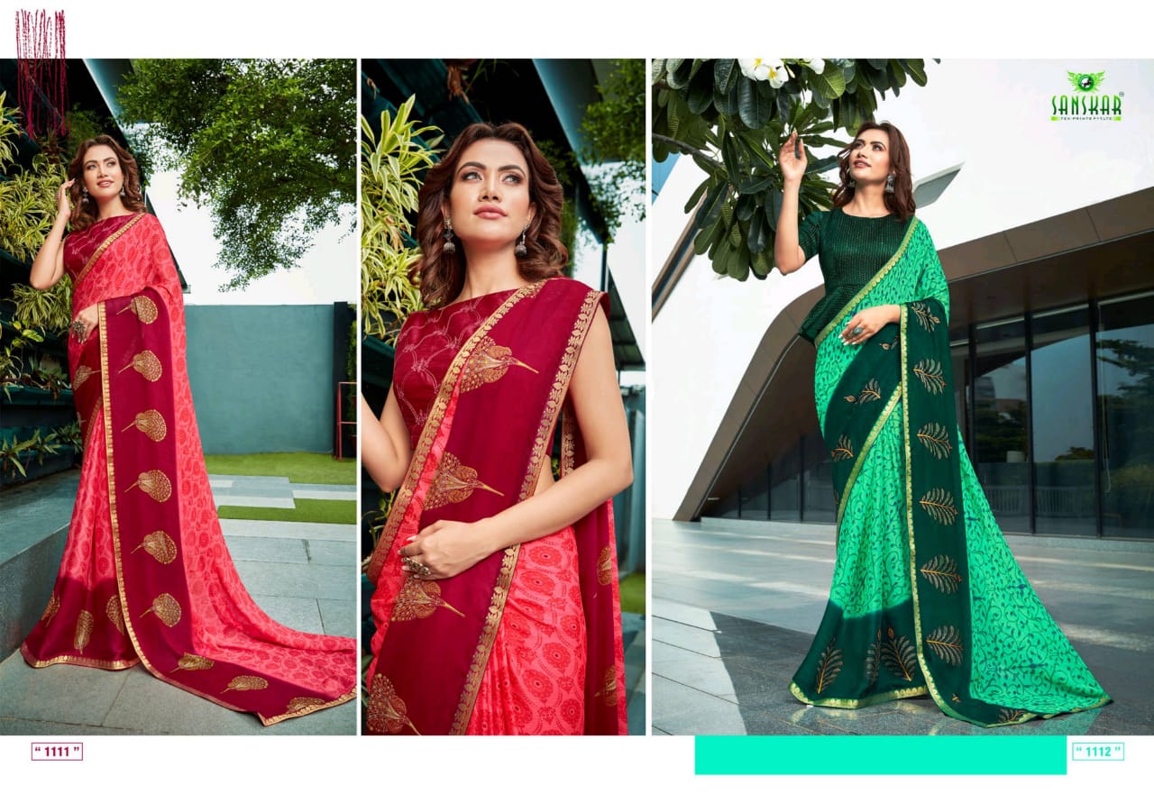 Sanskar Fashion Presents Magnet Moss Chiffon With Fancy Border Sarees