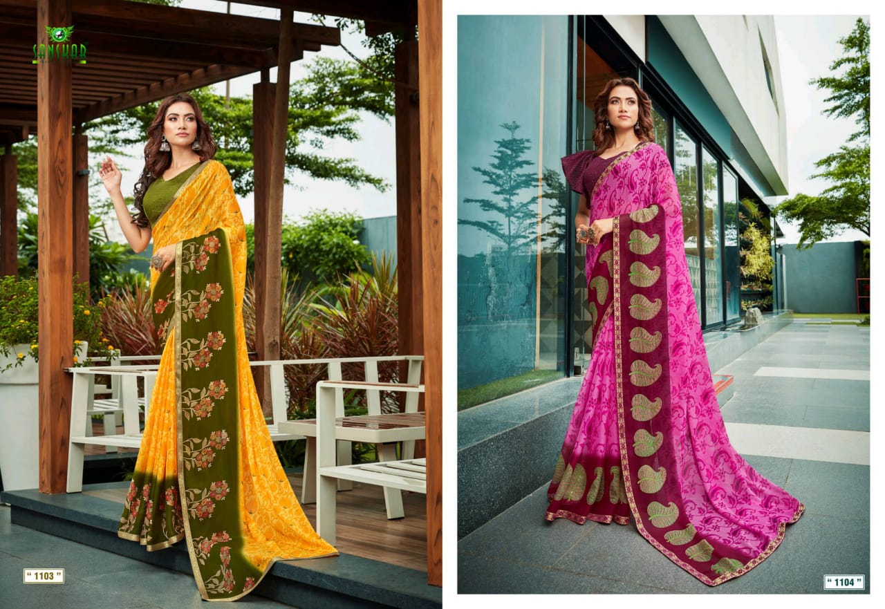 Sanskar Fashion Presents Magnet Moss Chiffon With Fancy Border Sarees