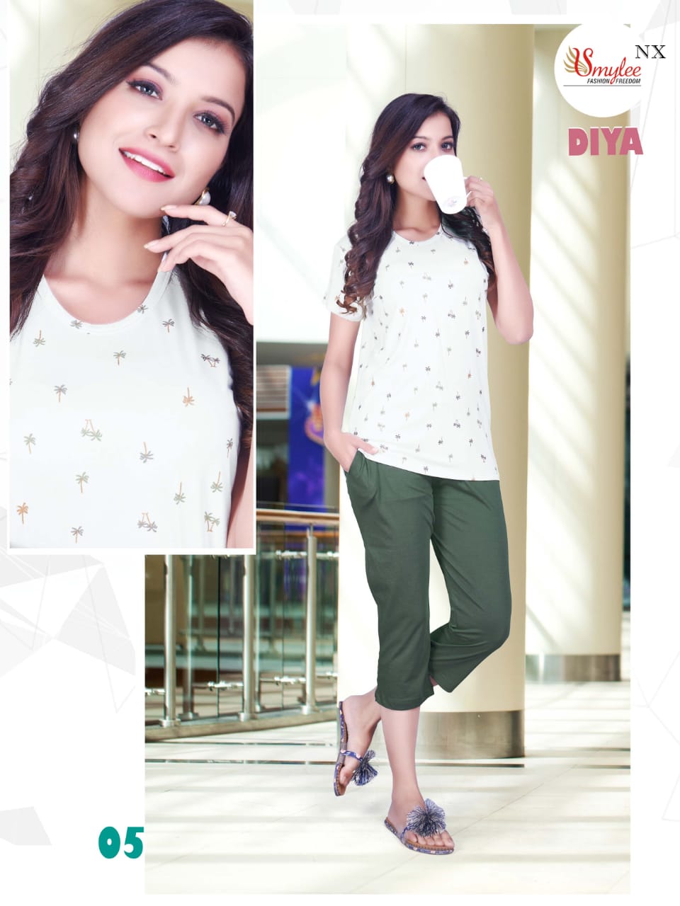 Smylee Fashion Presents Diya Dischage Print Sinker Hosiery Fancy Designer Night Suit