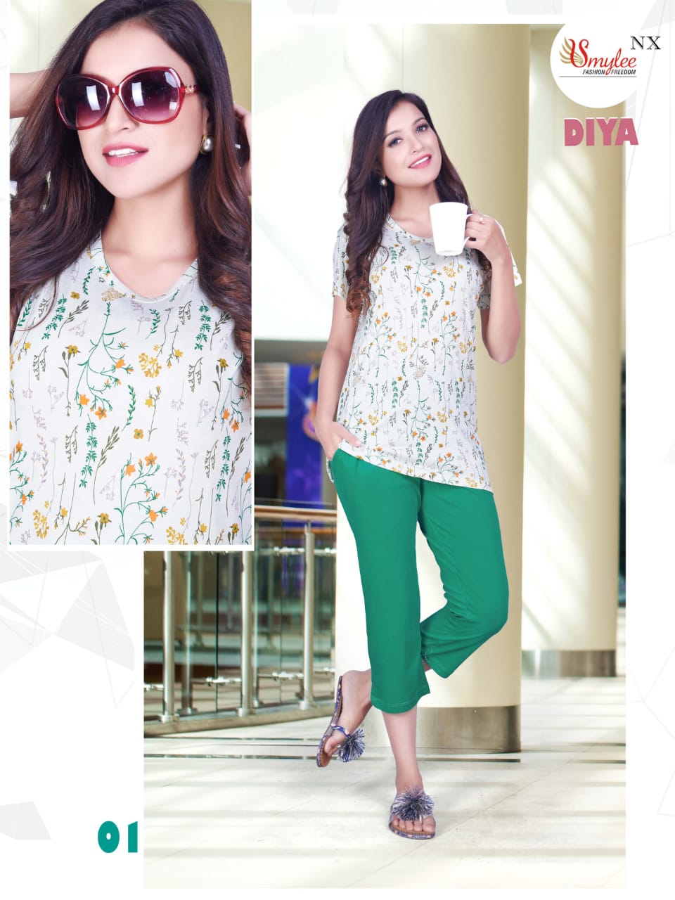Smylee Fashion Presents Diya Dischage Print Sinker Hosiery Fancy Designer Night Suit