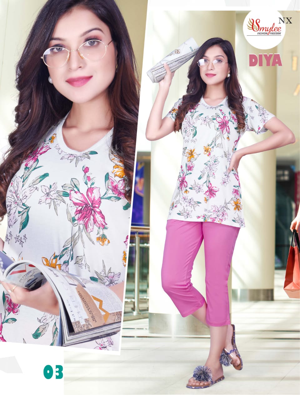 Smylee Fashion Presents Diya Dischage Print Sinker Hosiery Fancy Designer Night Suit