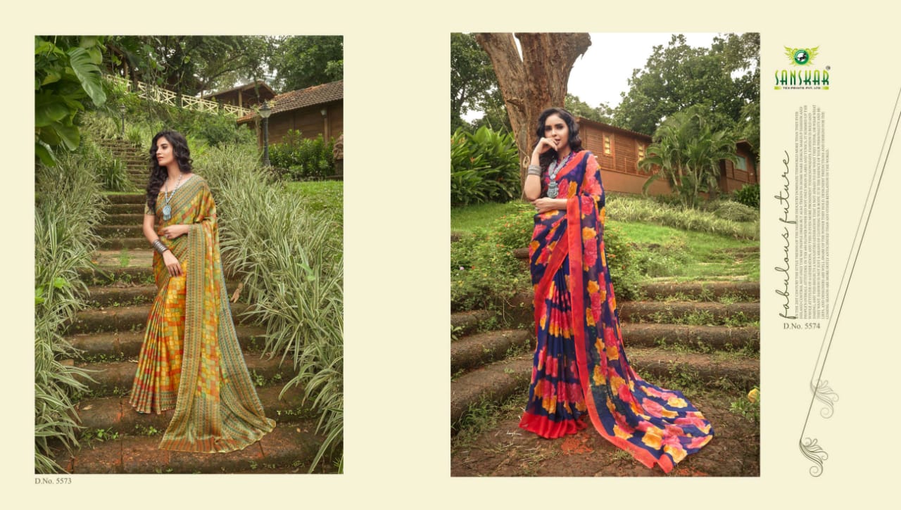 Sanskar Presents Fly Two Tone Chiffon Fancy Designer Sarees