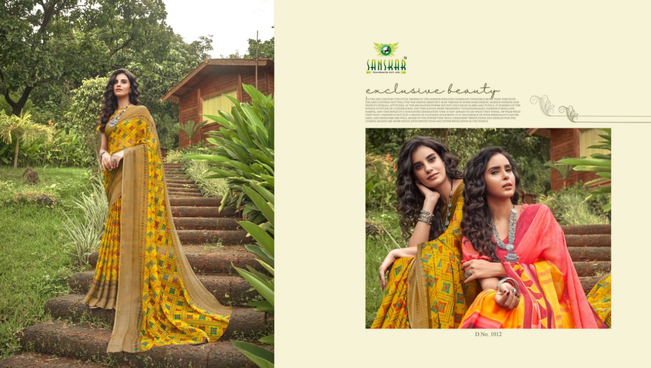 Sanskar Presents Fly Two Tone Chiffon Fancy Designer Sarees