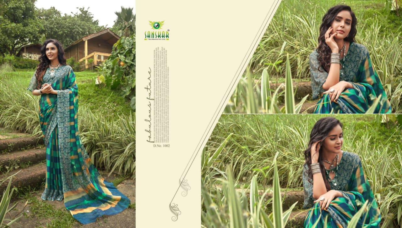 Sanskar Presents Fly Two Tone Chiffon Fancy Designer Sarees