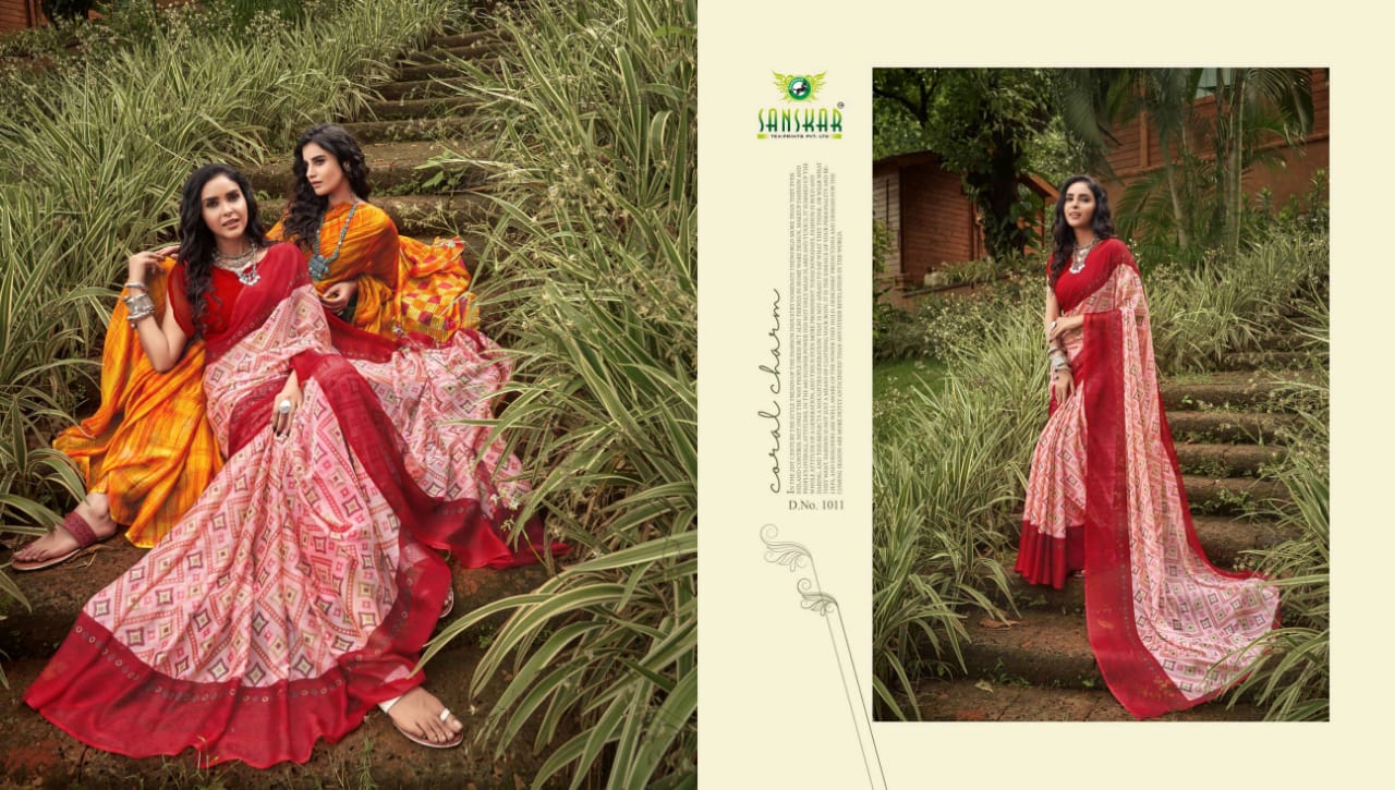 Sanskar Presents Fly Two Tone Chiffon Fancy Designer Sarees