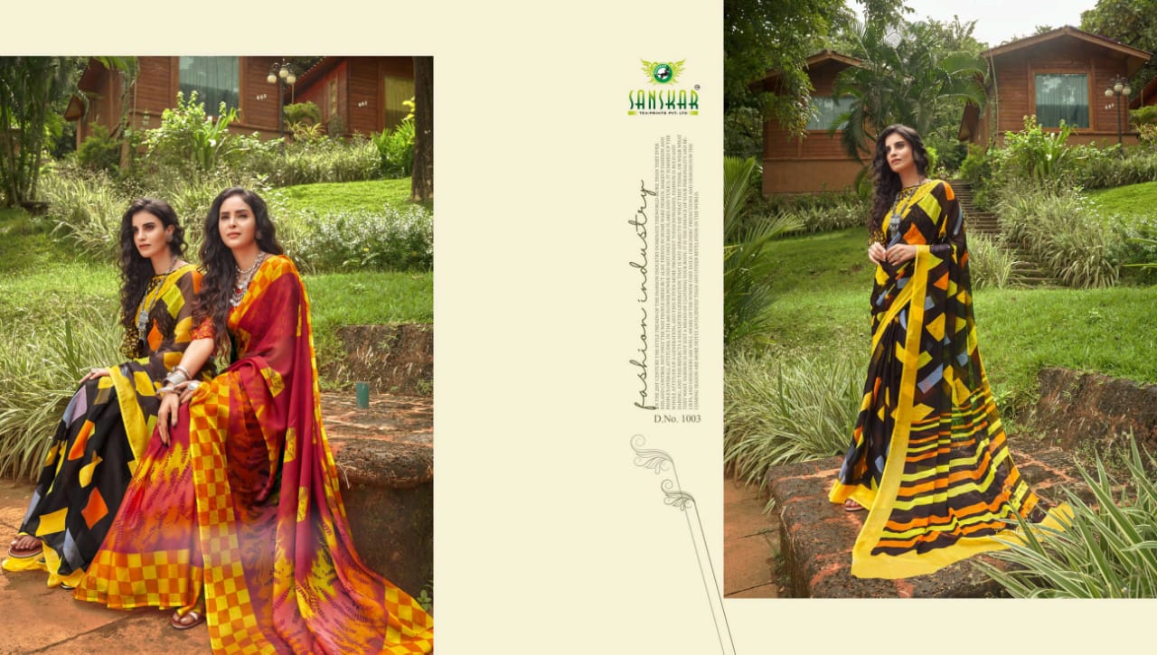Sanskar Presents Fly Two Tone Chiffon Fancy Designer Sarees