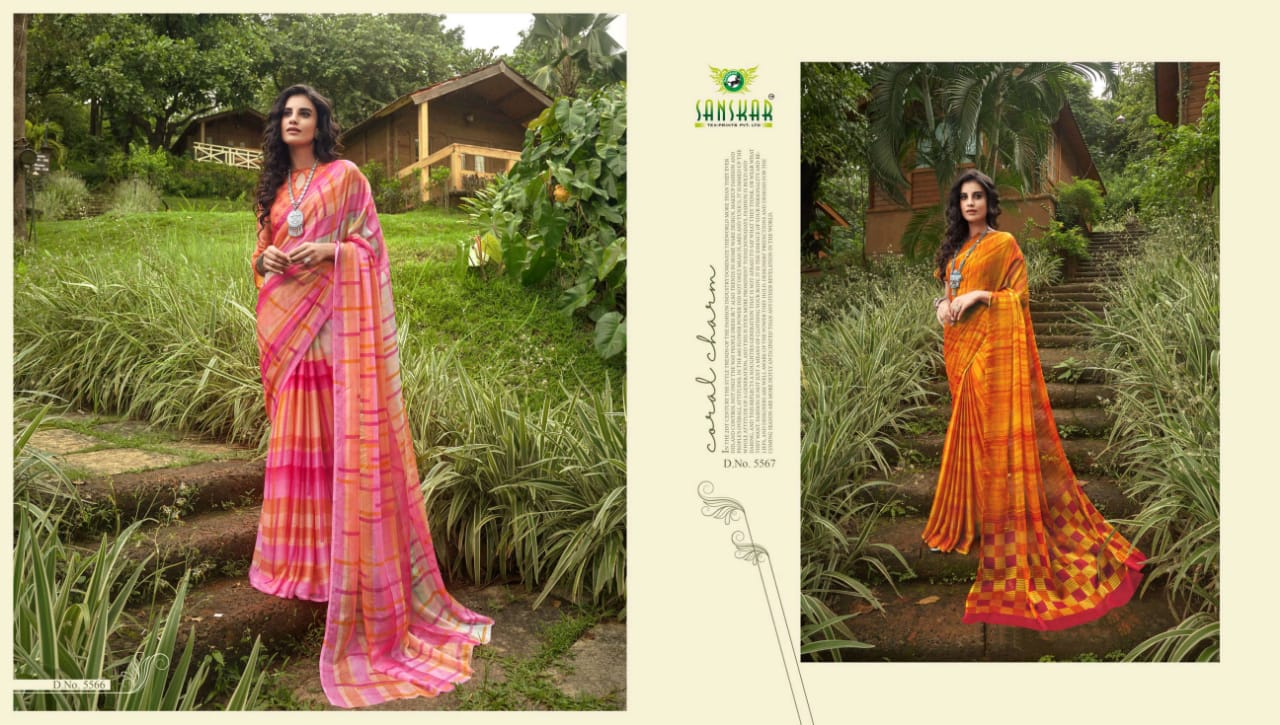 Sanskar Presents Fly Two Tone Chiffon Fancy Designer Sarees